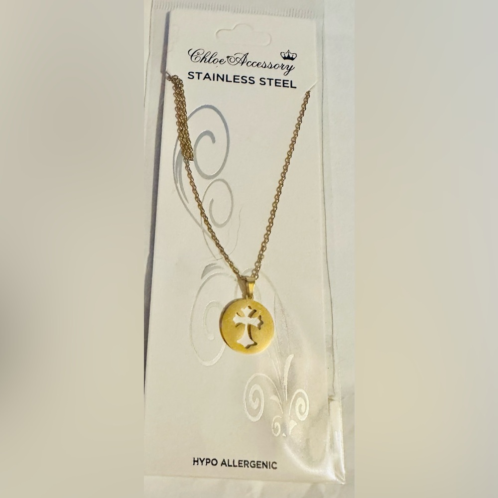 Stainless Steel Gold Tons Cross Pendant Necklace